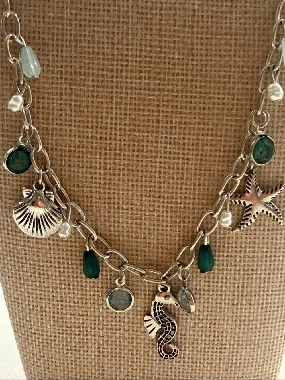 Silver Seashell Charm Necklace and Earrings Set